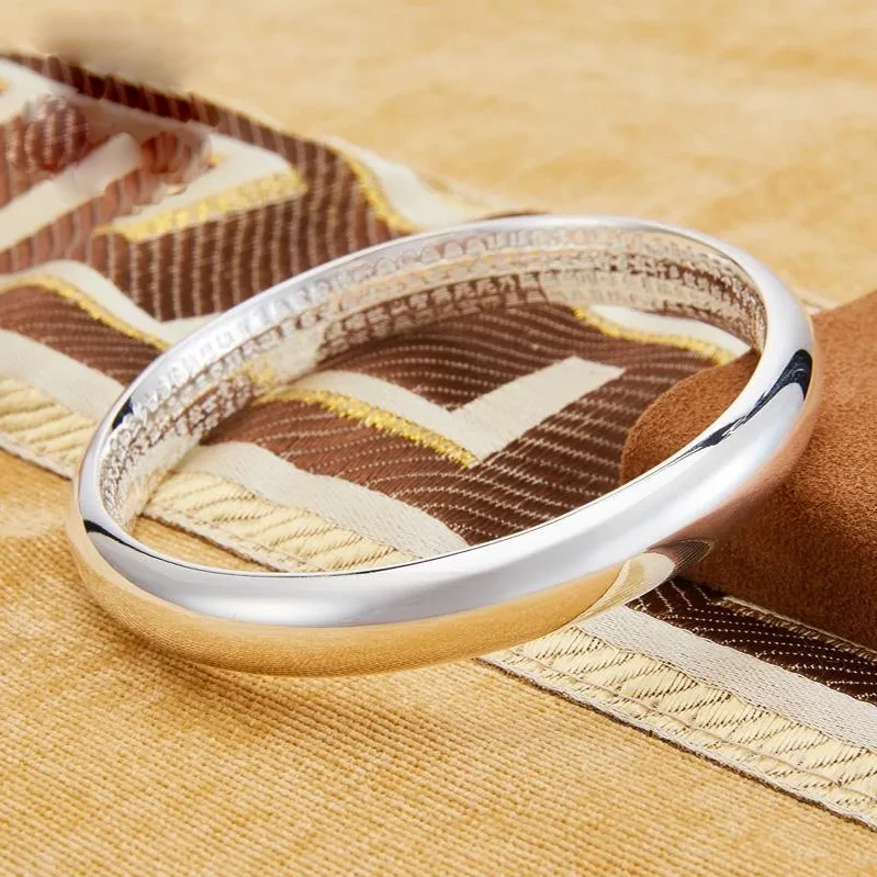 足银手镯 足银手镯B02闭口素圈手环传统百搭亮面实心送长辈礼物