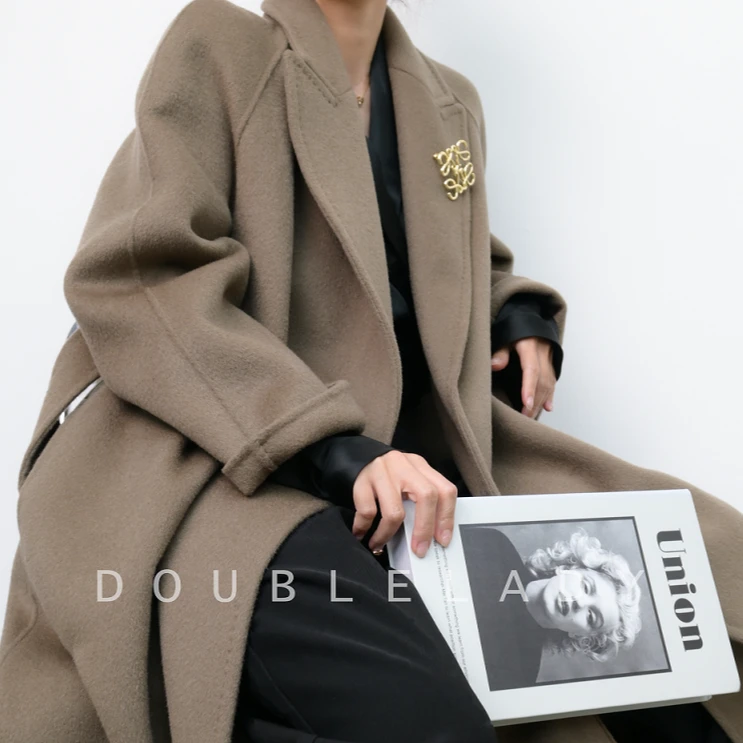 D.Ladies 21011羊毛大衣插肩袖大衣外套长款秋冬宽松双面大衣冬季