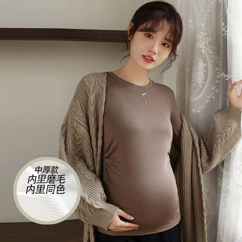 孕妇春秋款气质圆领显瘦磨毛打底针织上衣  56820