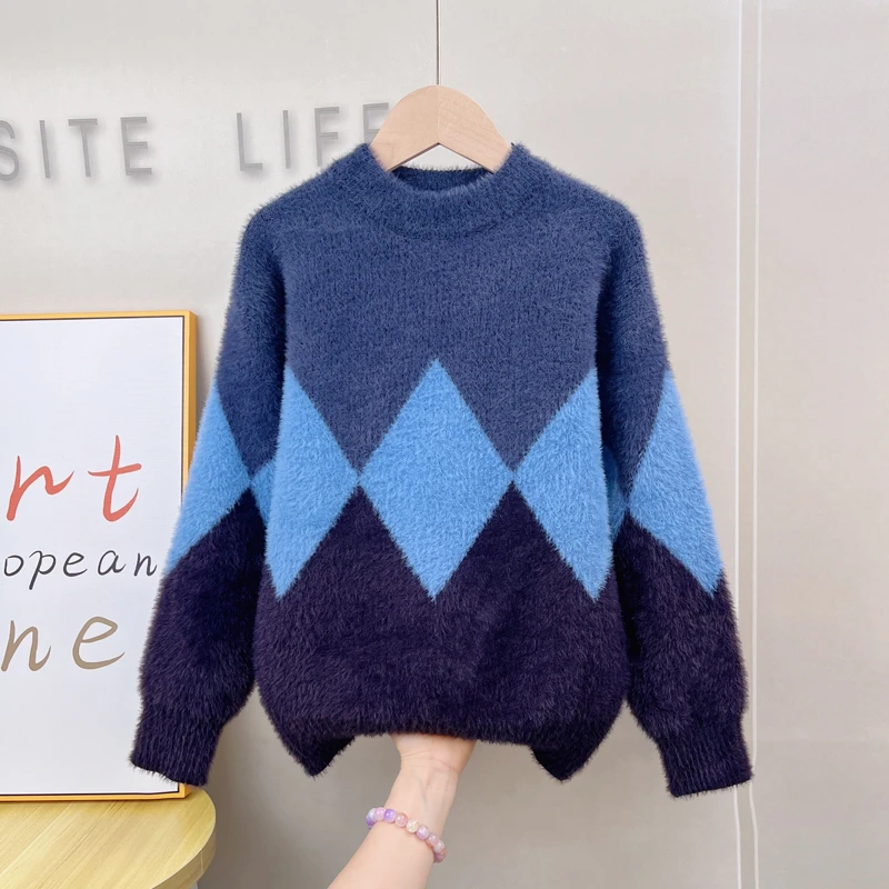 男童毛衣2024新款中大童男孩针织衫儿童冬装加厚冬季水貂绒秋冬款