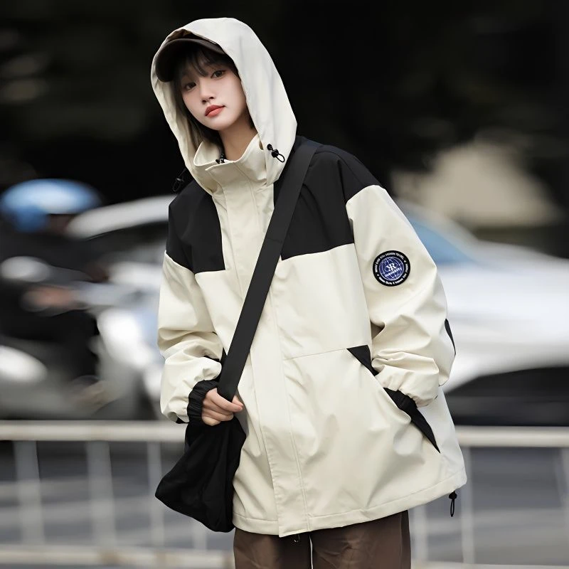 美式hiphop冲锋衣外套潮牌男女夹克春秋新款户外登山服青少年褂子