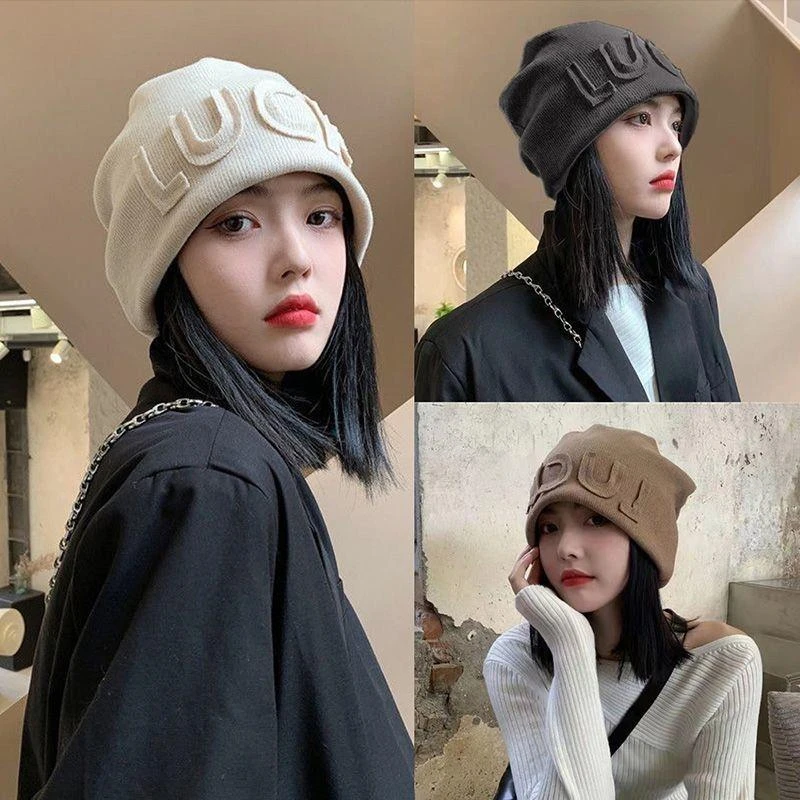 秋冬款日系显脸小网红堆堆帽针织帽百搭秋冬新款包头帽月子帽纯色