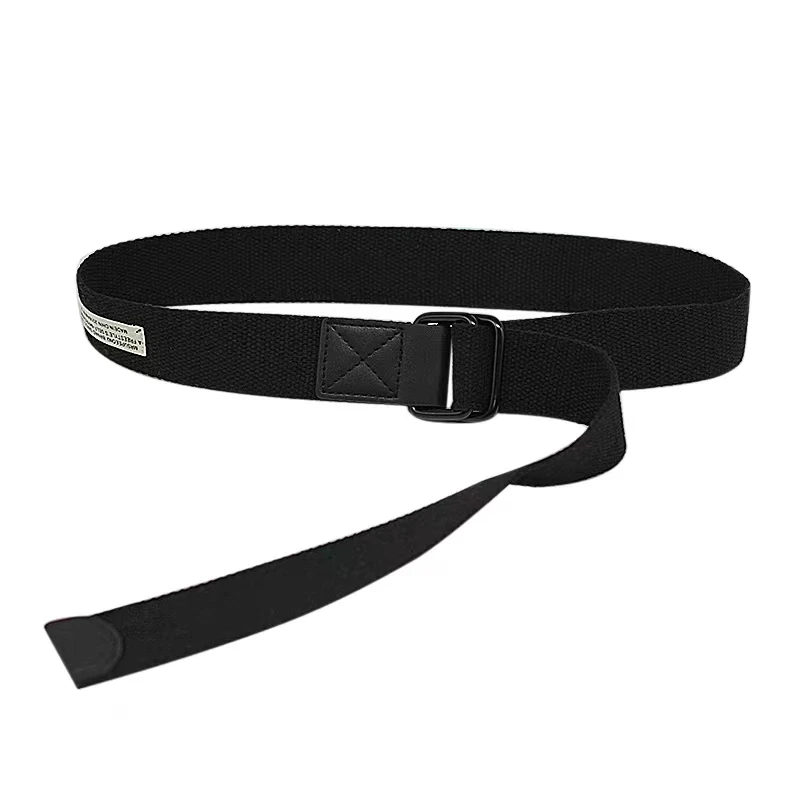 ins帆布腰带简约复古工装风国潮纯色休闲双环扣皮带基础款裤腰带