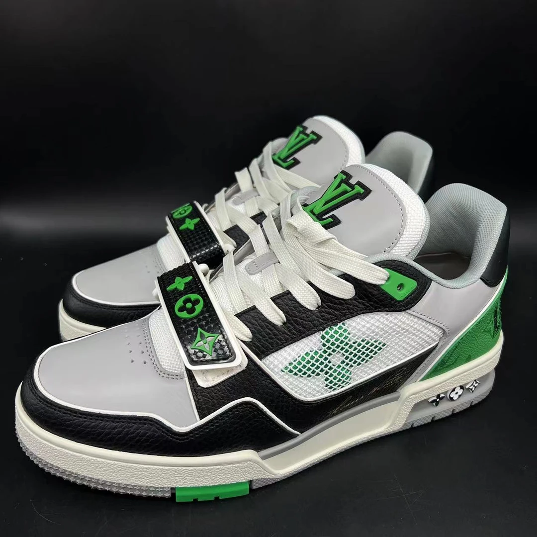 95新 LouisVuitton/路易威登 黑灰绿魔术贴吹呢trainer/福利/潮鞋