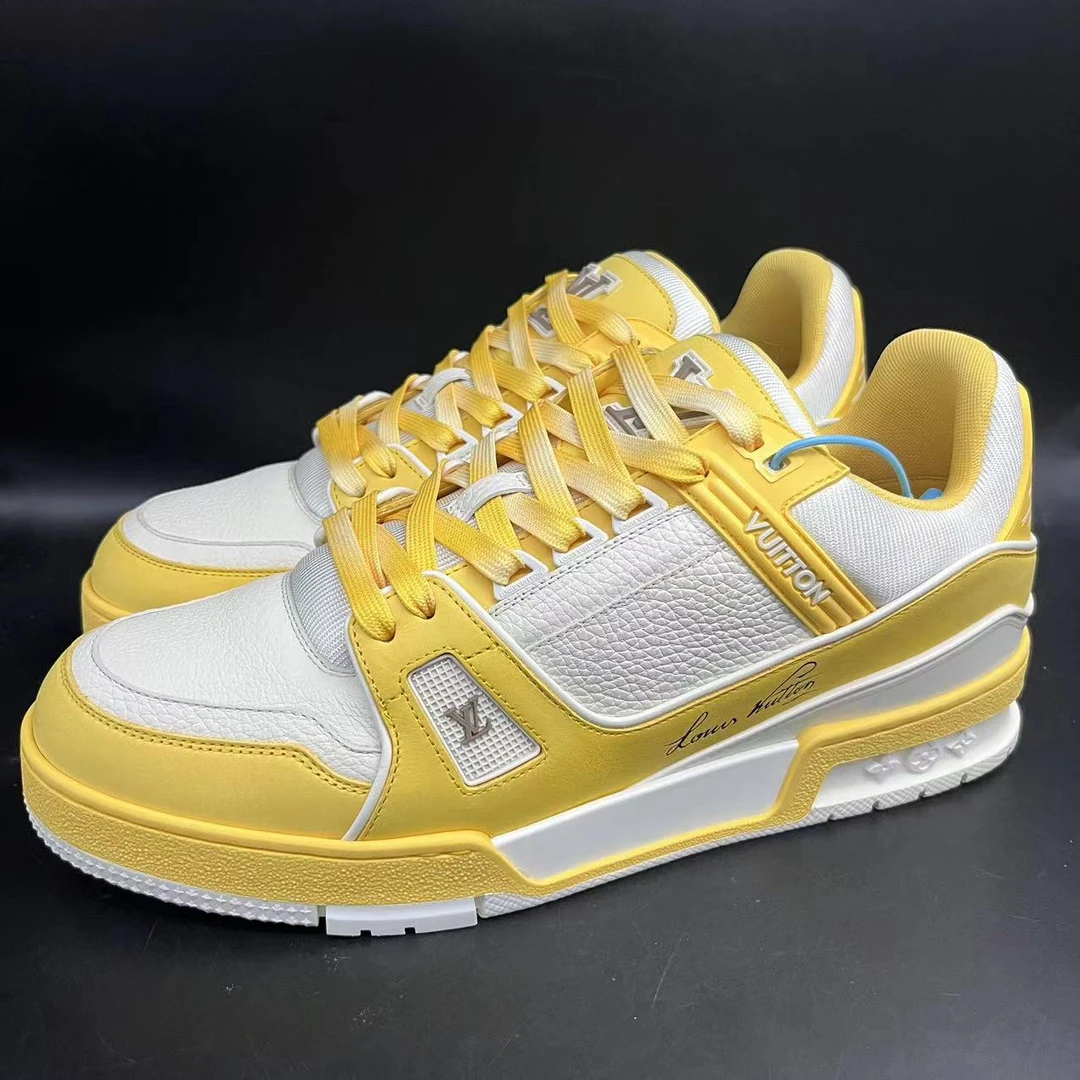 99新 LouisVuitton/路易威登 白黄椰皇马卡龙吹呢trainer正品潮鞋