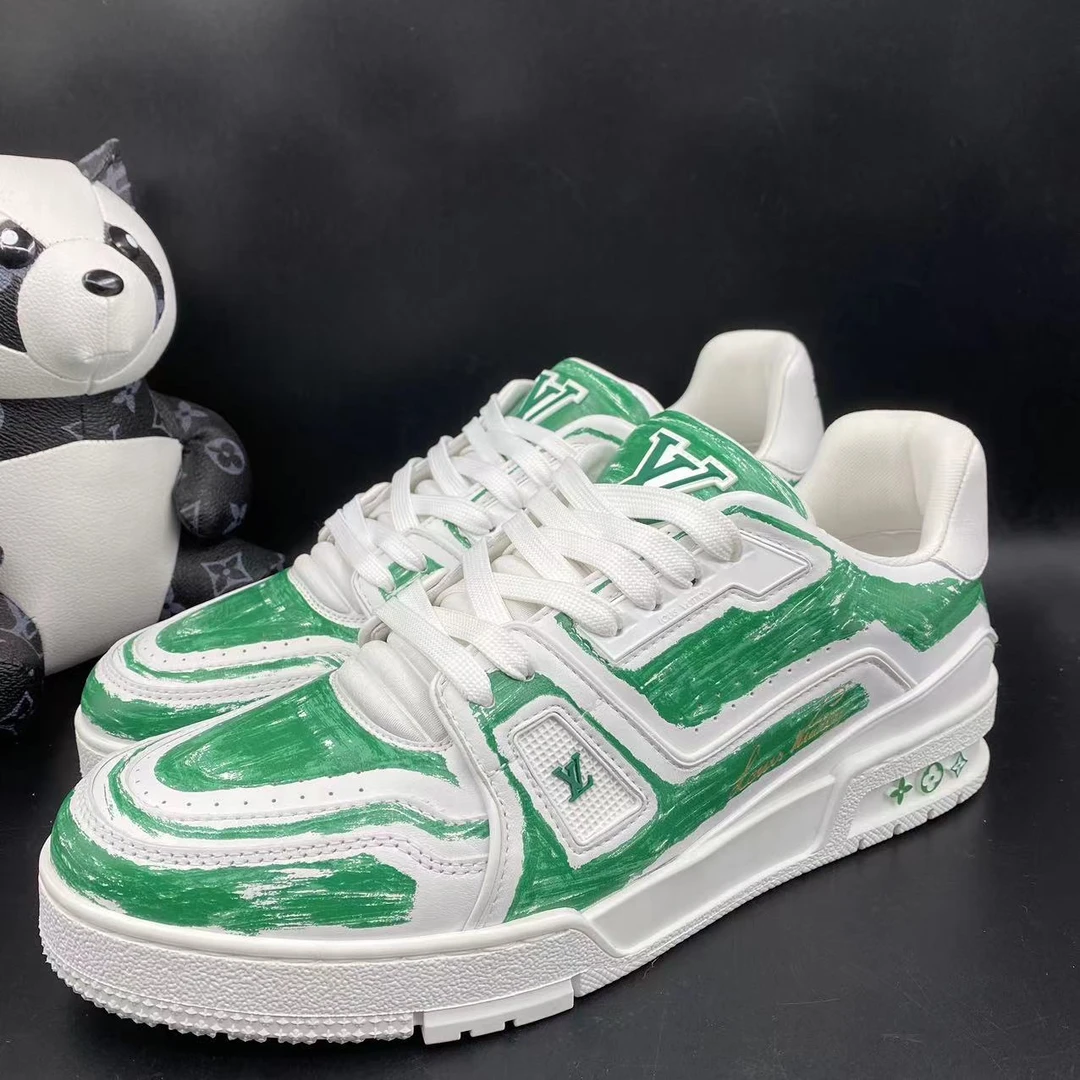 99新 LouisVuitton/路易威登 白绿涂鸦吹呢trainer福利/正品/潮鞋