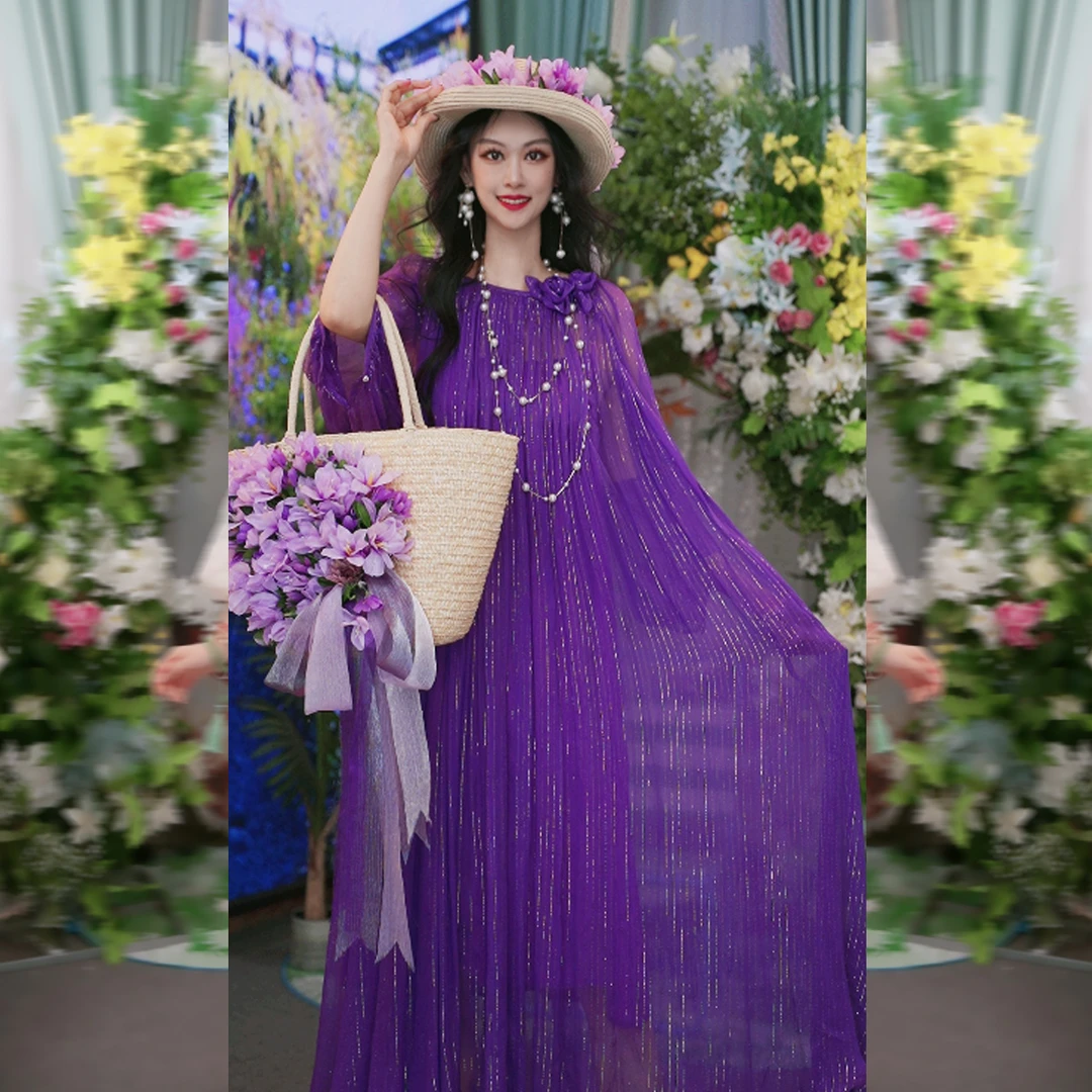 【盛夏】夏季浪漫度假轻奢真丝印花宽松时尚女装连衣裙241D198