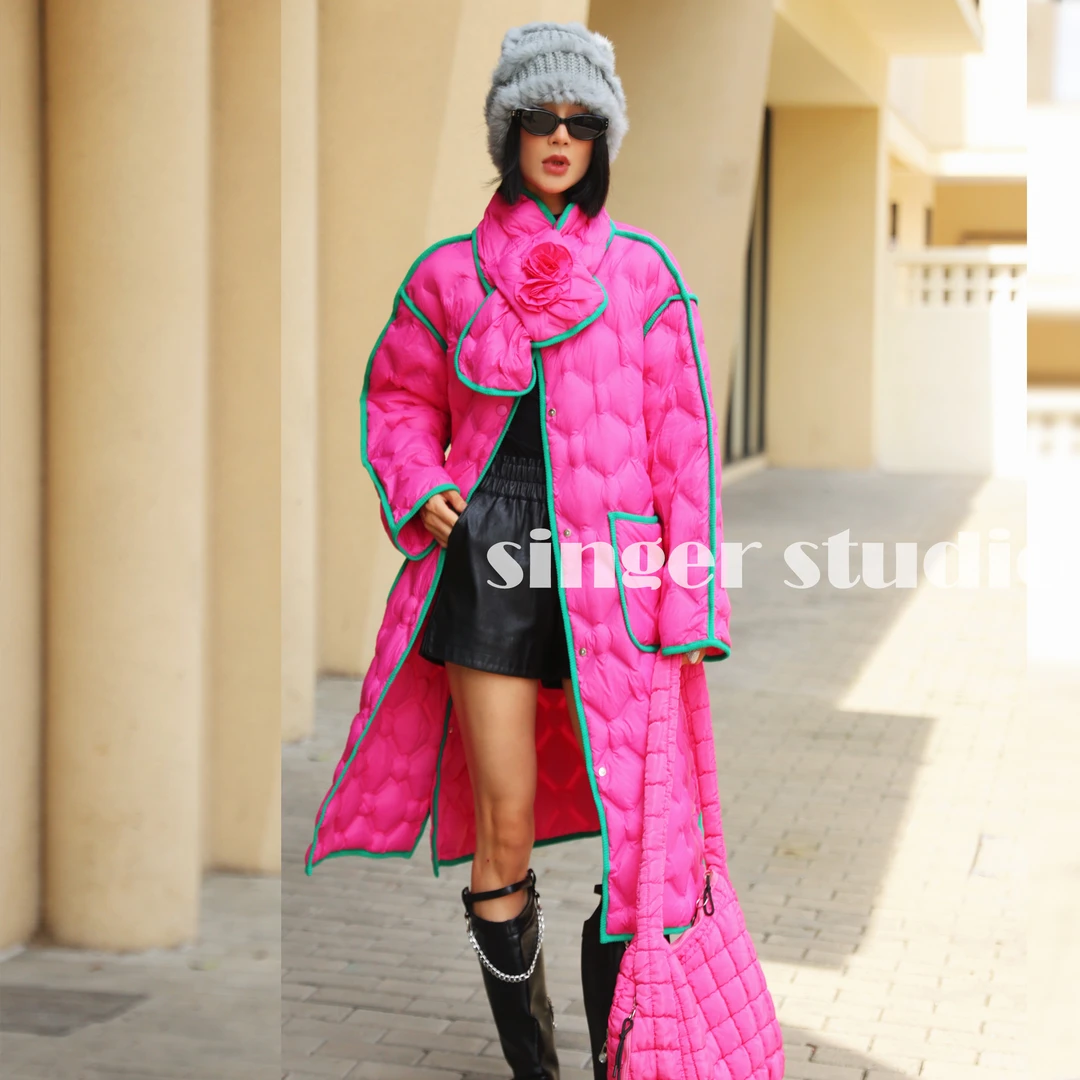 冬季新品时尚优雅宽松直充修身长款女装羽绒服251P020