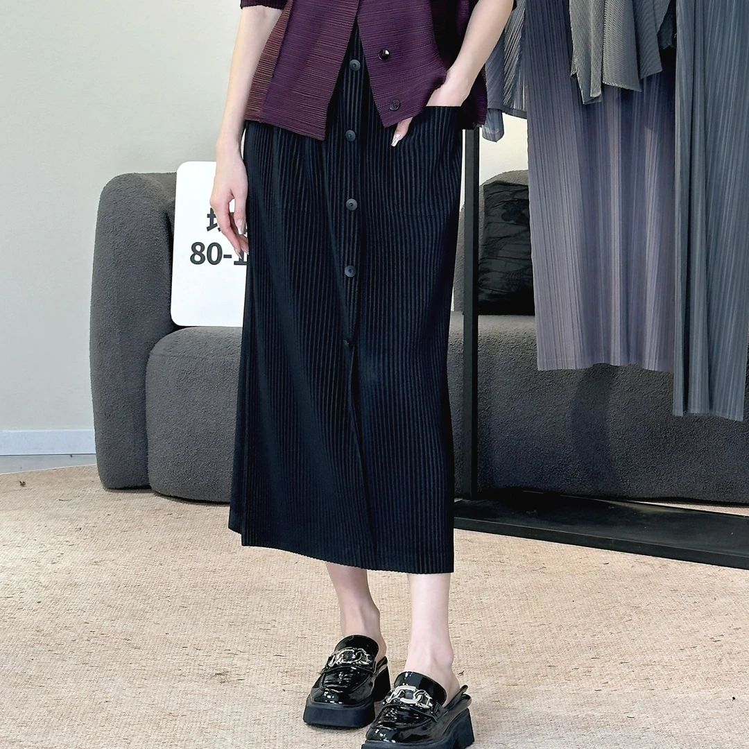 【摺之韵】HP高腰重工新款显瘦百搭褶皱休闲中长款半身裙气质#9135