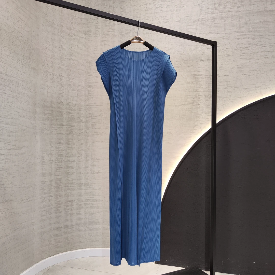 【摺之韵】褶皱夏季纯色时尚短袖显瘦气质闪电加长版连衣裙#952000