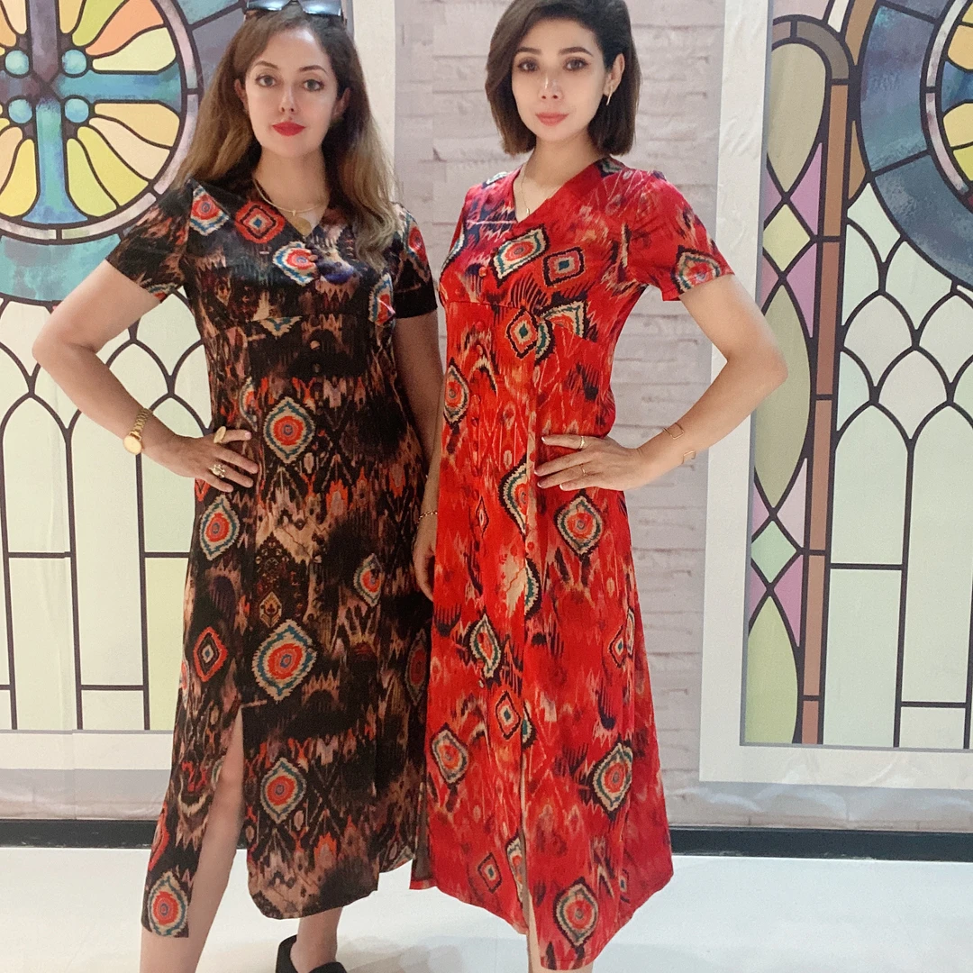 民族特色连衣裙旗袍带开叉连衣裙长125cm