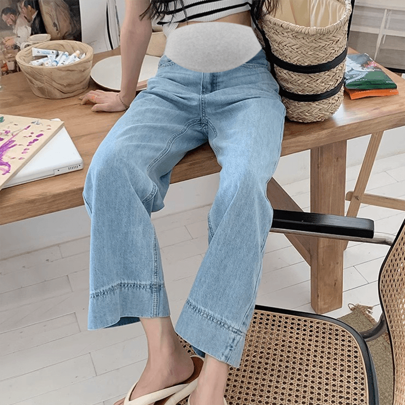 孕妇薄款牛仔裤夏季简约洋气时尚宽松型九分裤外穿托腹裤孕妇裤