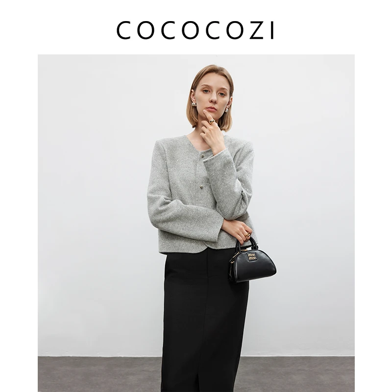 秋冬新款绵羊毛短款小香风长袖上衣女外套气质百搭简约234CO001WT