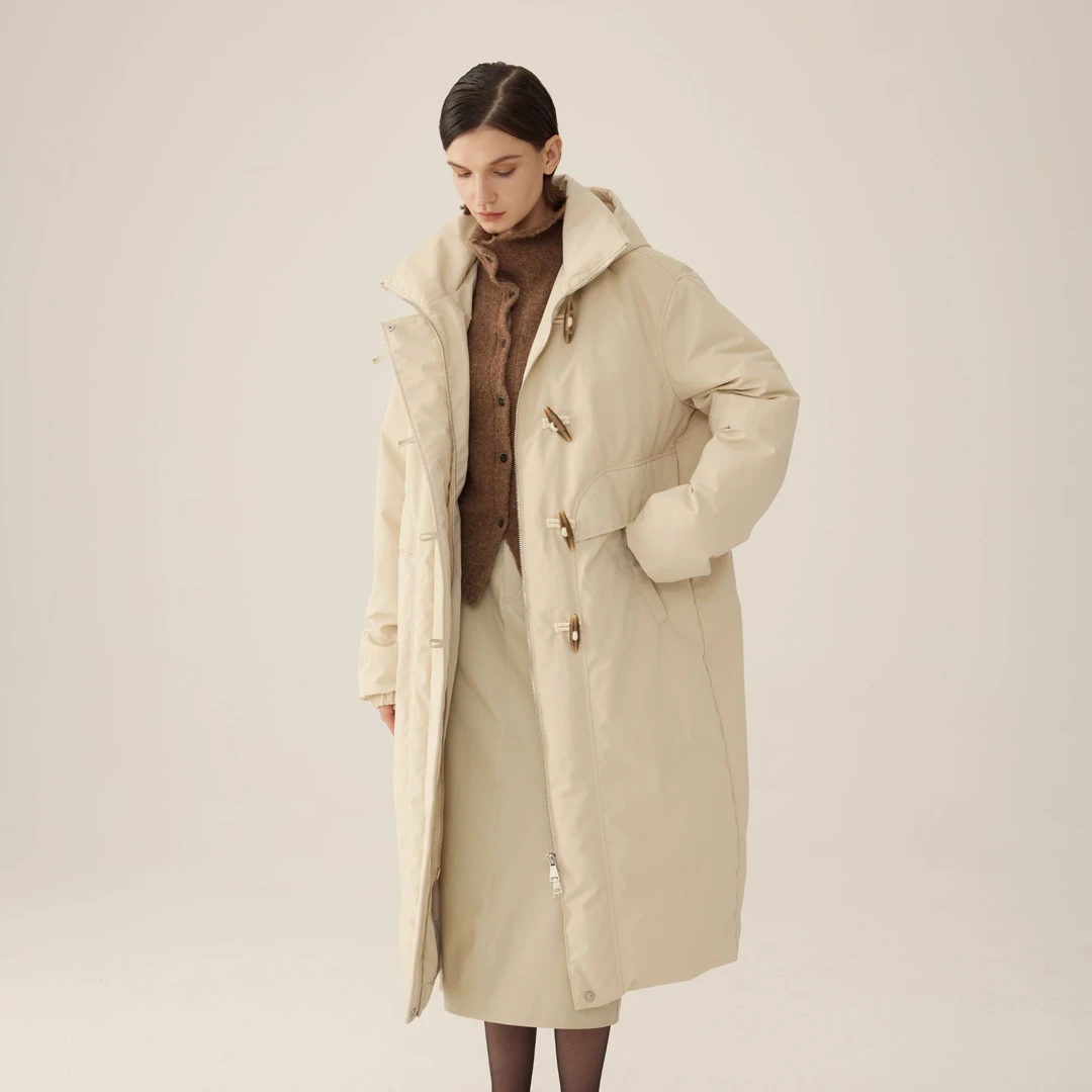 【丽公主专属】冬上新时尚气质百搭保暖牛角扣长款羽绒服243co078y