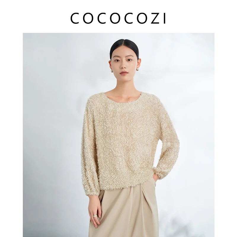 【小熊专属】设计款真丝提花宽松圆领毛衫长袖上衣秋女装233CO031