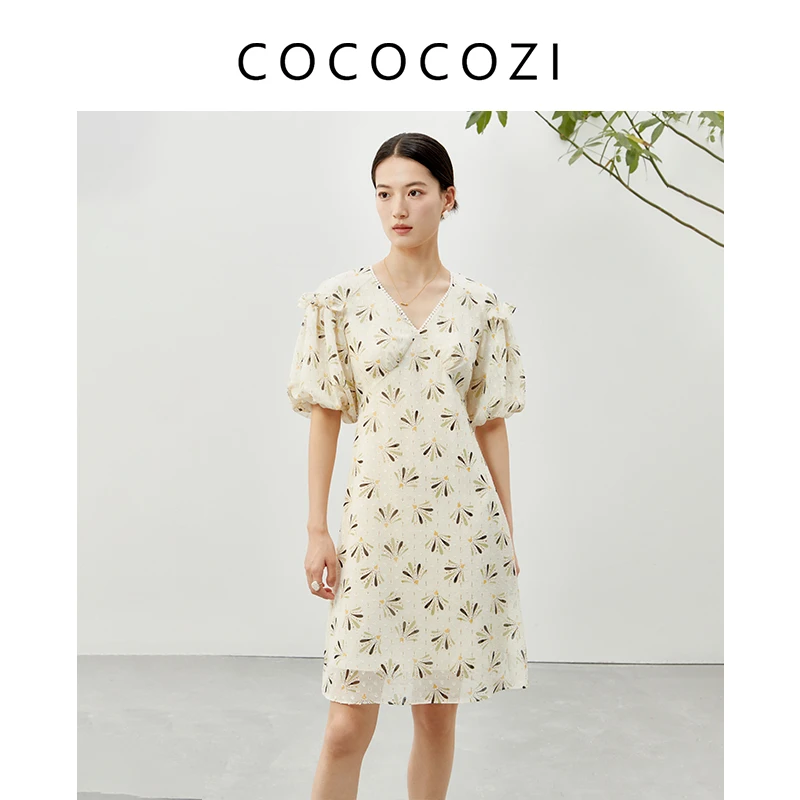 【粉丝专享】碎花时尚女装重工印花泡泡袖小个子瘦连衣裙232CO026