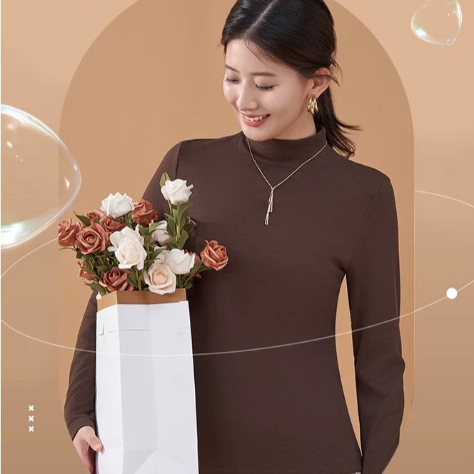 24235女士24年新款圆领超细磨毛罗纹半高领打底衫