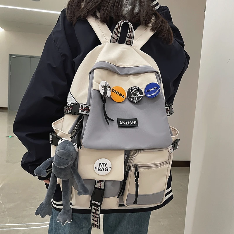 书包女初中生百搭高中背包大学生大容量电脑旅行包原宿风双肩包男