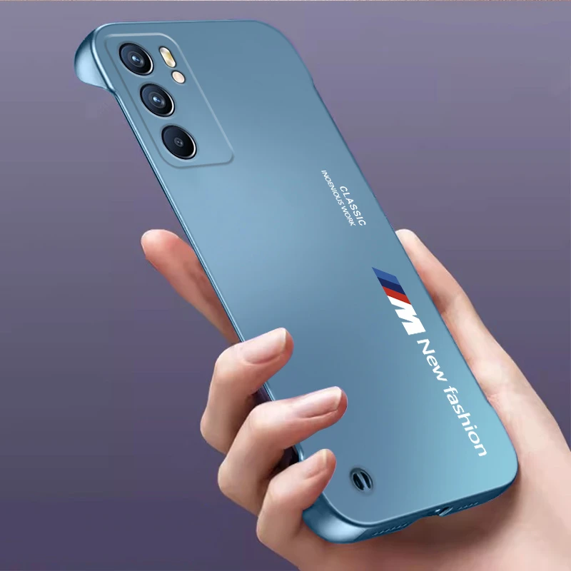 适用OPPOReno6手机壳防摔无边框防指纹超薄散热支架保护套标志