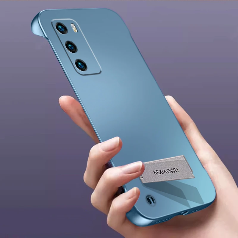 适用华为p40手机壳p40pro+亲肤感无边框手机壳防摔超薄支架保护套