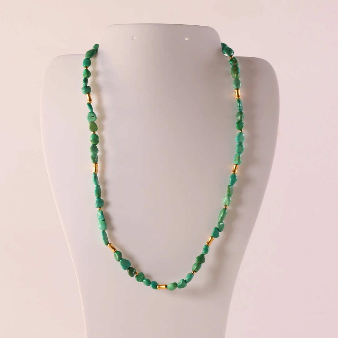 S925银湖北原矿绿松石随型项链3-4mm      LX965