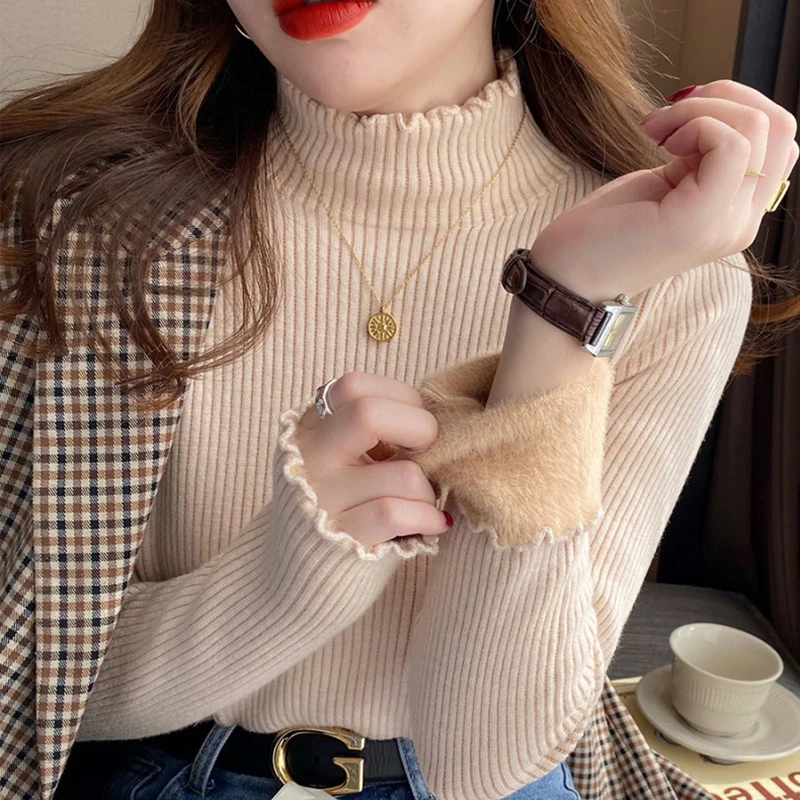 （工厂直销）一体绒加绒毛衣女士冬季加厚针织衫秋冬款保暖送妈妈la