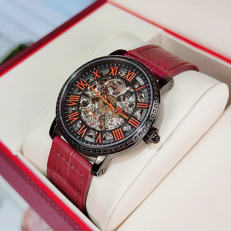 免费刻字卡罗莱手表女士正品全自动机械表时尚镂空女表大表盘腕表