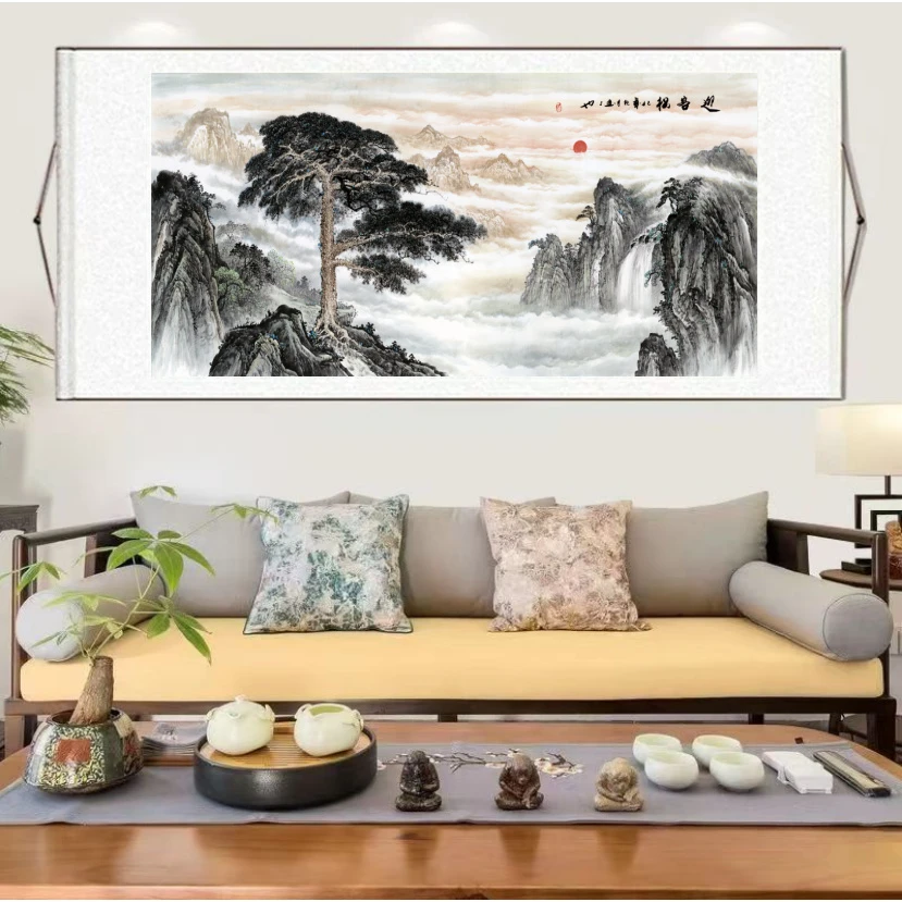 《迎客松》新中式走廊过道背景壁画六尺横幅L9 210x72