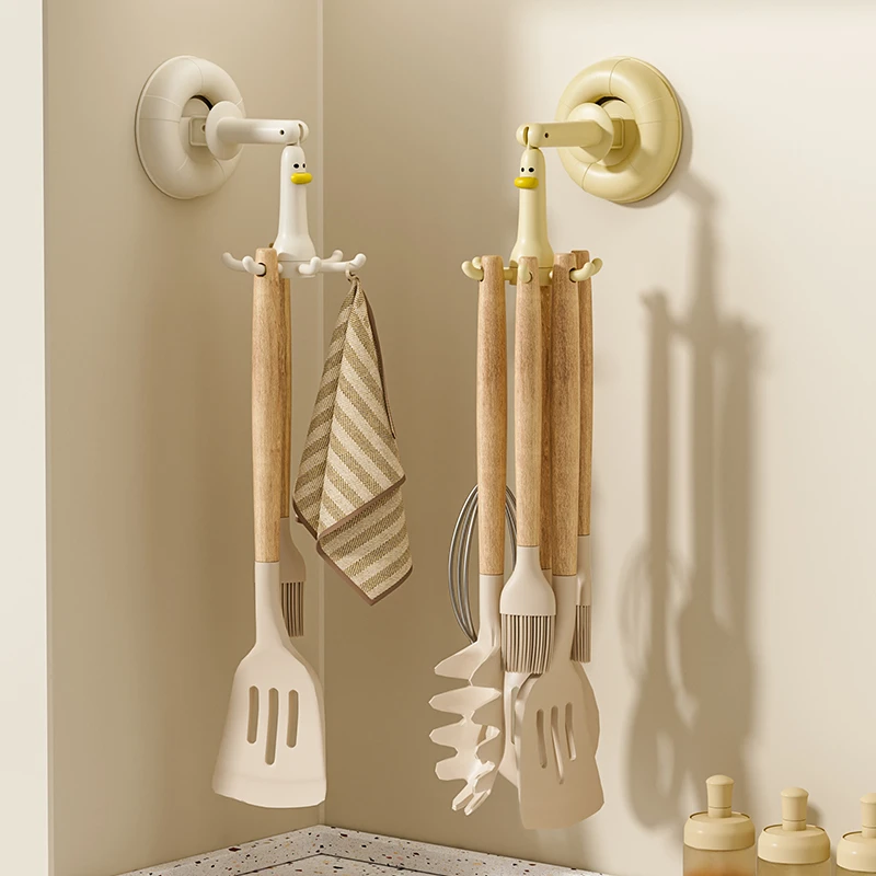 【佳立方】吸盘小鸭旋转挂钩家用多功能壁挂收纳架免打孔高颜值挂钩