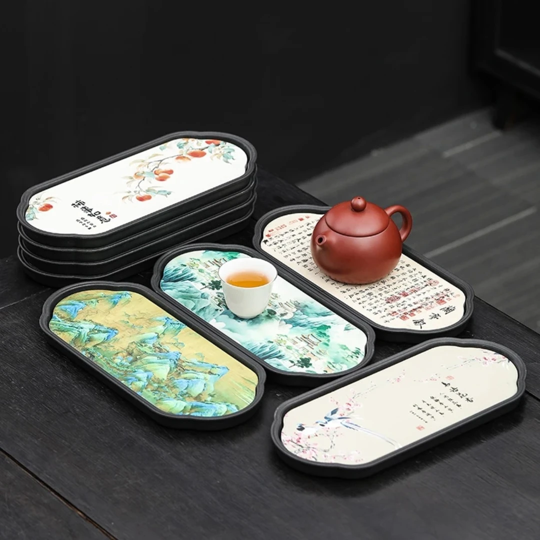 创意国潮功夫茶具吸水小型茶盘干泡盘陶瓷壶承中式配件复古茶托盘