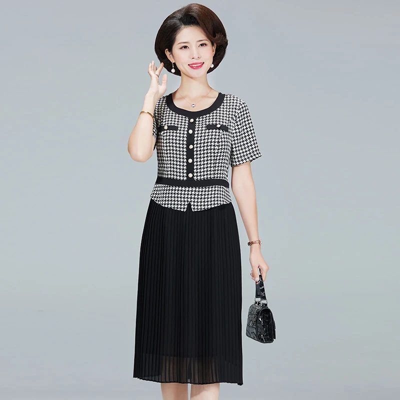 夏减龄连衣裙春夏超显瘦时尚夏季拼接小香风女装连衣裙妈妈装洋气