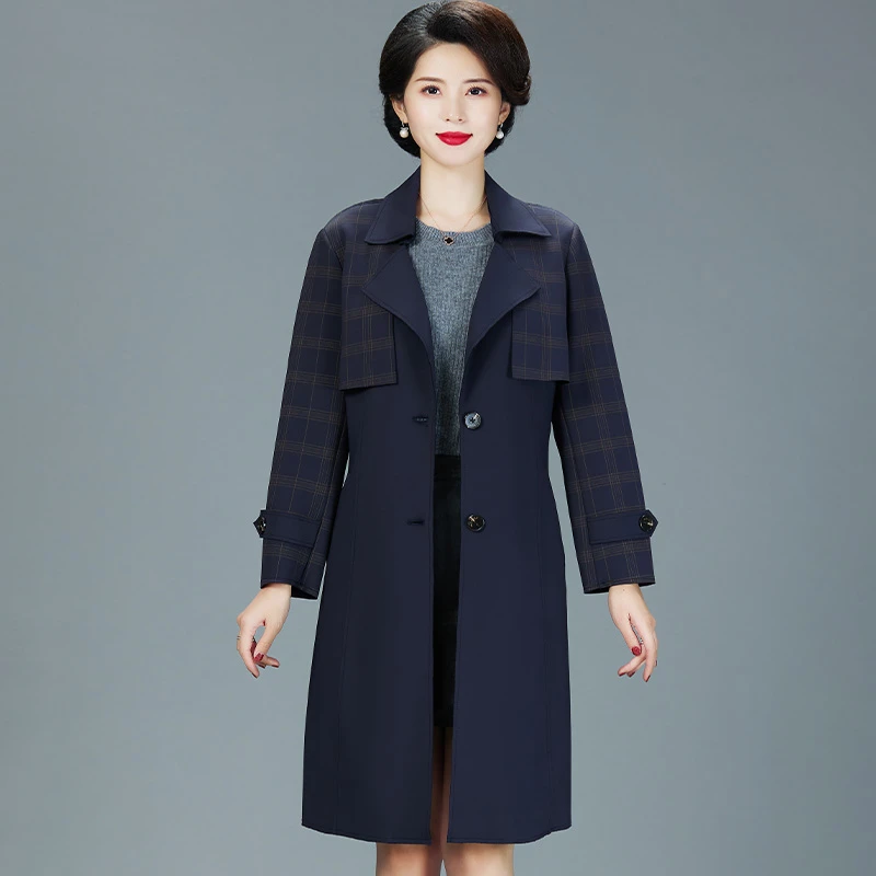 2023新款风衣外套时尚气质春秋显瘦收腰休闲单层拼色妈妈装女外套