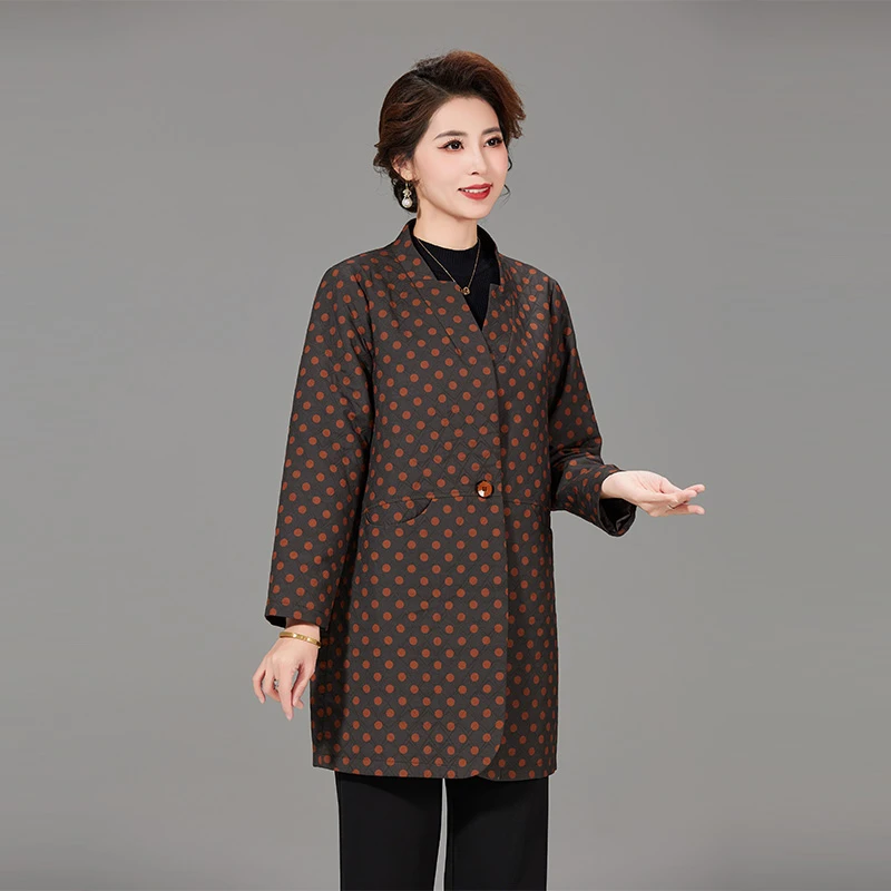 春秋新款中老年一粒扣风衣外套时尚大码中长款胖妈妈女上衣带里料
