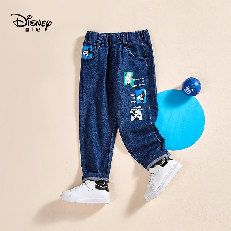 迪士春季新款长裤儿童时尚休闲休闲裤男童牛仔裤印花儿童裤2025