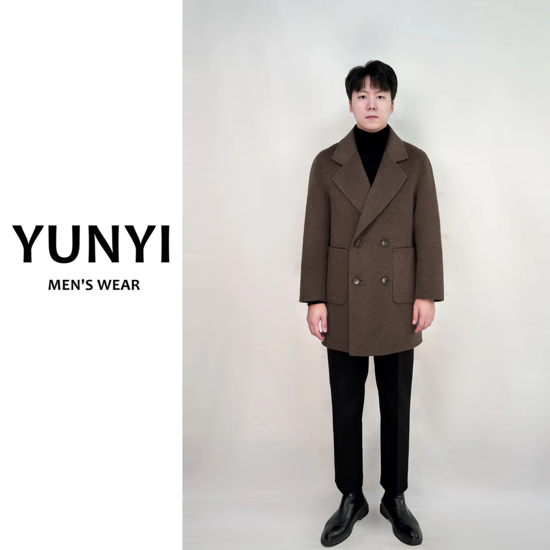 【YUNYI】秋冬男士短款双面羊毛大衣韩版休闲双排扣加厚呢子男外套