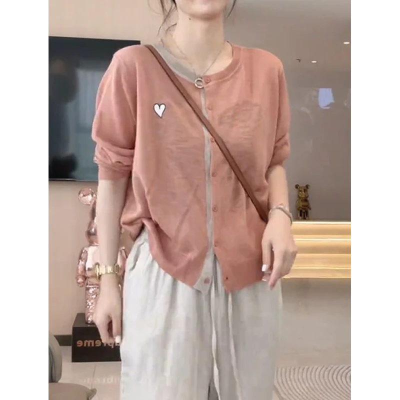 设计感爱心长袖针织衫女装2025新款秋季毛衣开衫外套显瘦气质上衣