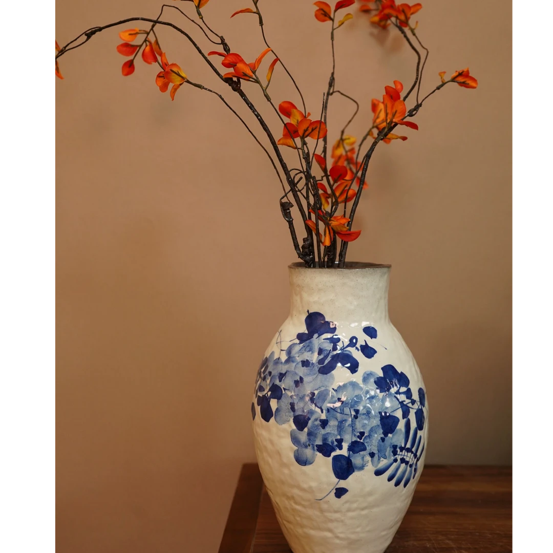 【年货专场】【手捏保龄球蓝藤】景德镇手绘艺术感花瓶