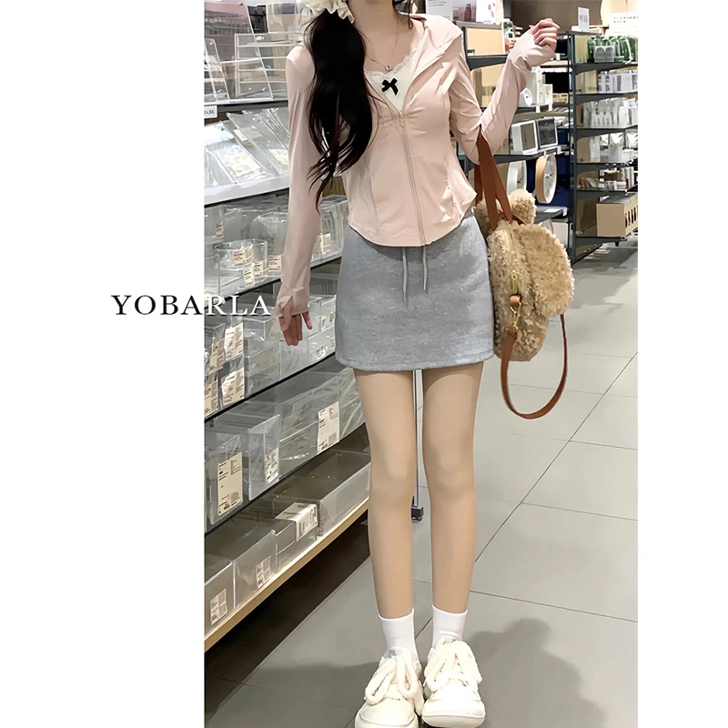 灰色休闲短裙女高腰夏季新款大码遮肚子显瘦梨形身材a字半身裙子