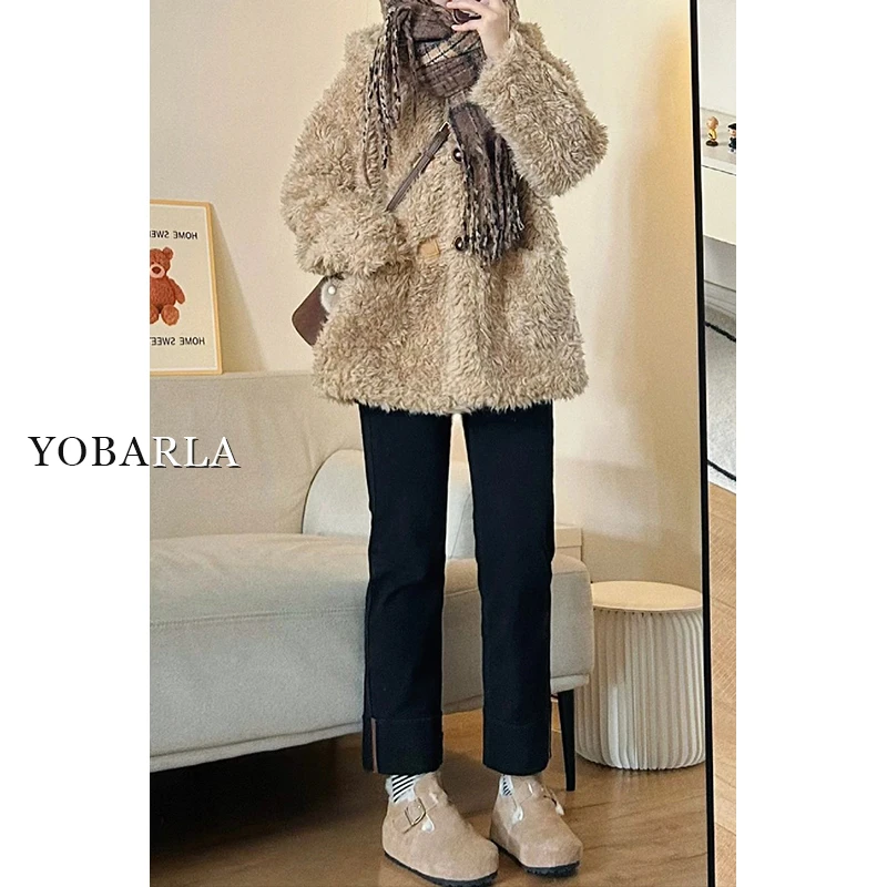 黑色直筒牛仔裤女冬季加绒大码胖mm高腰显瘦梨形身材九分宽松裤子