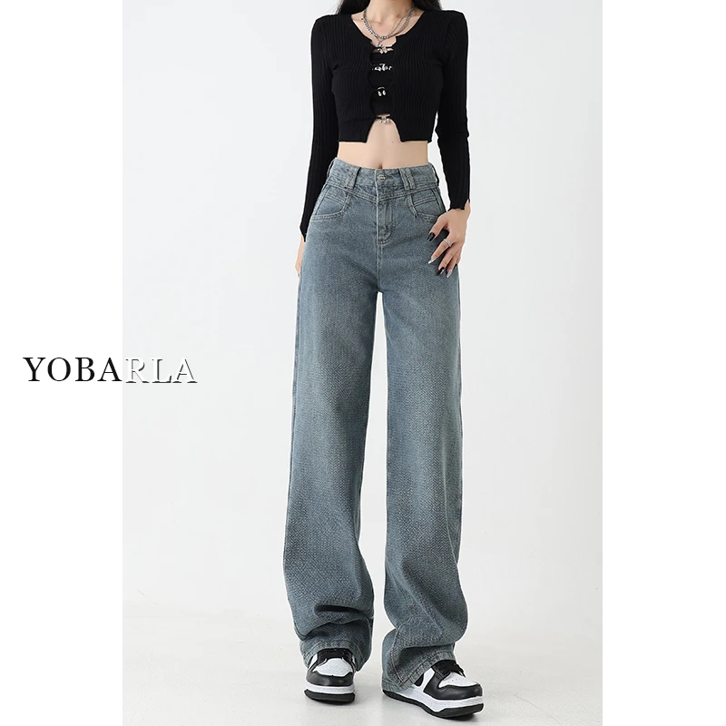 星空纹窄版直筒牛仔裤女冬季加绒胖mm大码宽松梨形身材阔腿裤子