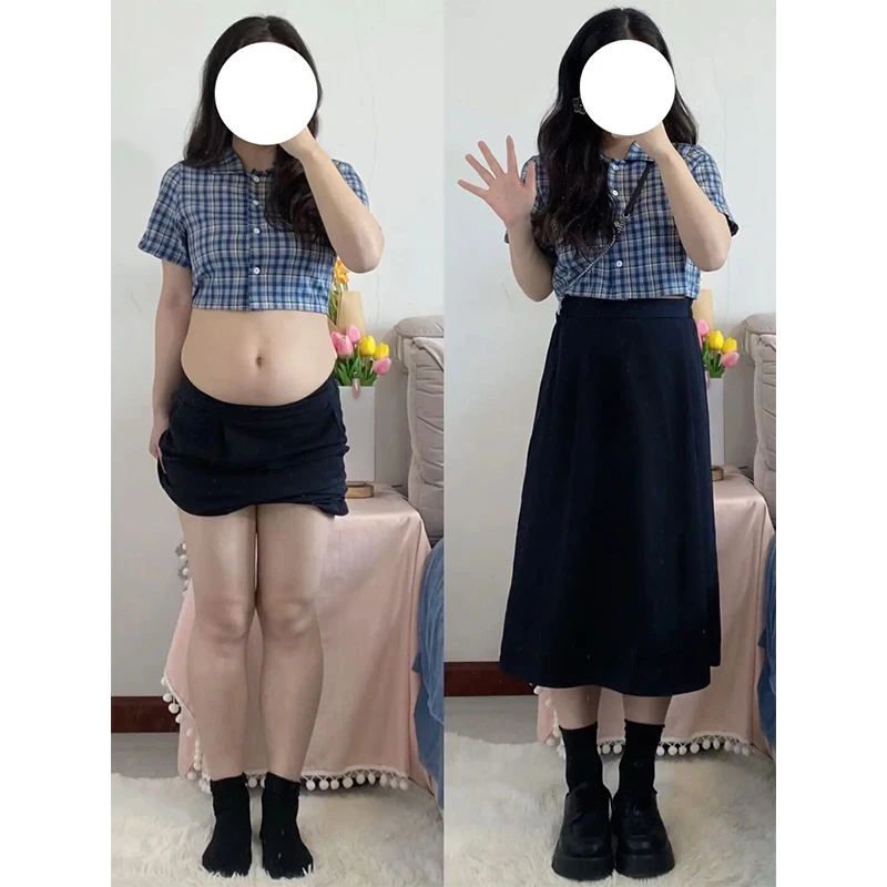 黑色针织纯色半身裙女夏季显瘦大码胖mm中长款高腰梨形身材a字裙