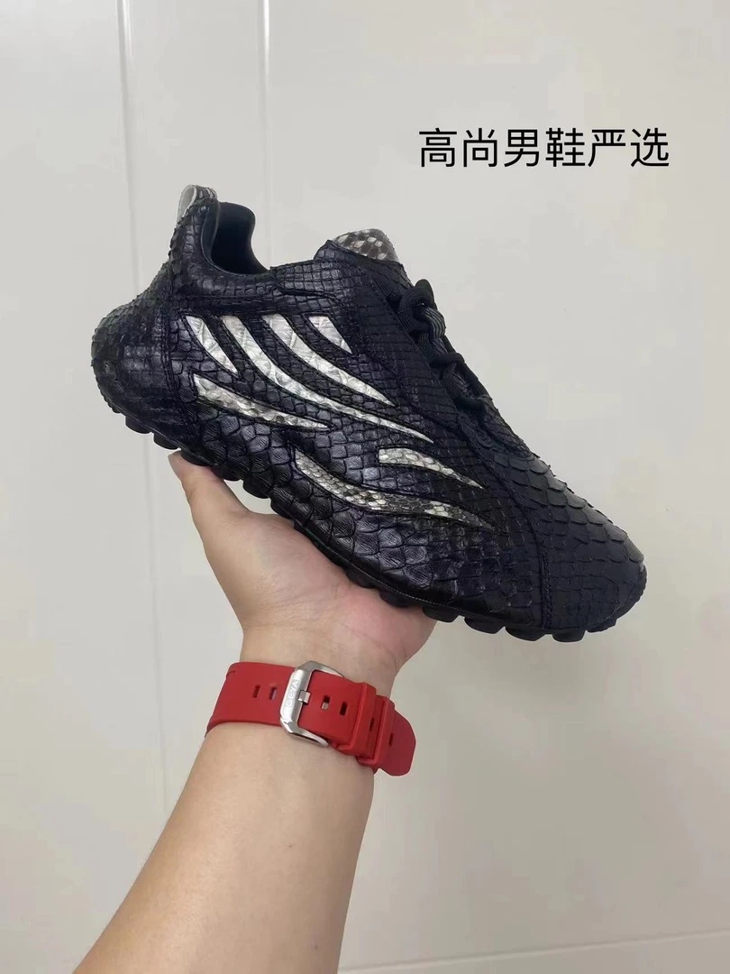 高尚男鞋严选 高端私人订制男士黑白黑红相间蛇皮时尚百搭休闲鞋