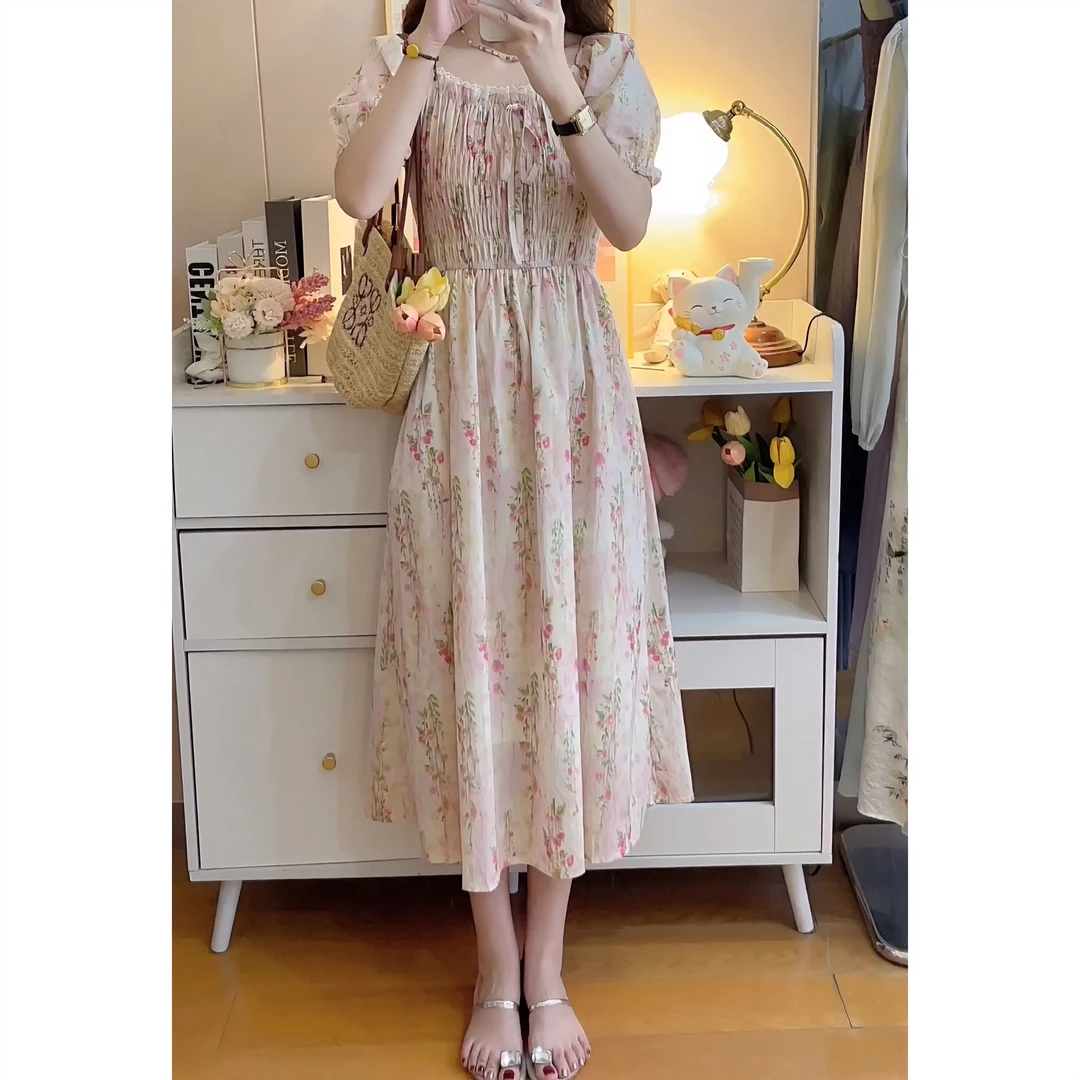【喜雨】氛围感油画气质收腰碎花连衣裙温柔显瘦约会长裙325#