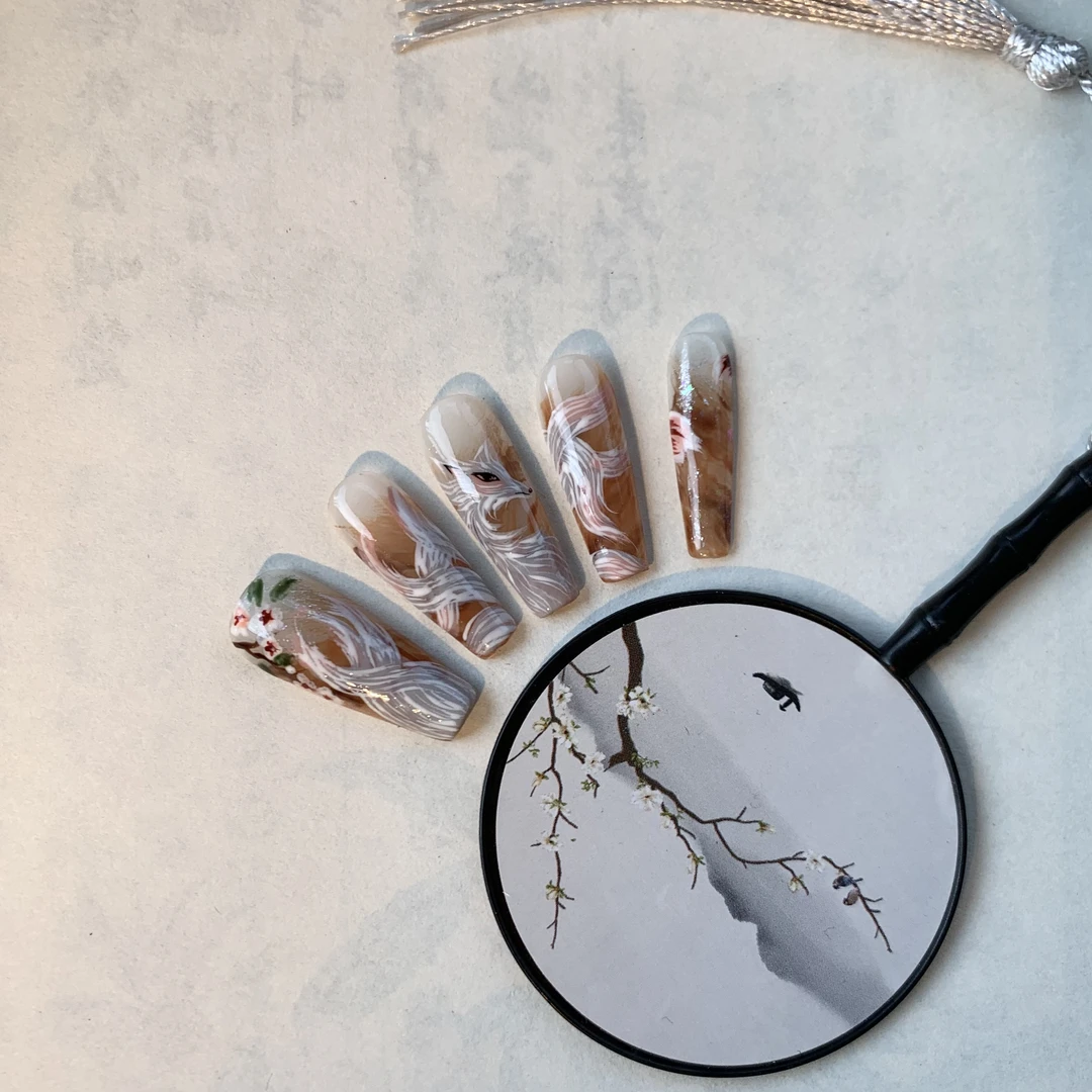 【招桃九尾·山海经2.0】原创手绘国风重工温柔显白日常超好看穿戴甲