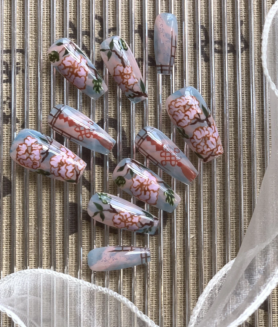 【紫薇  盛夏】温柔紫薇花手绘原创国风新中式超好看穿戴甲