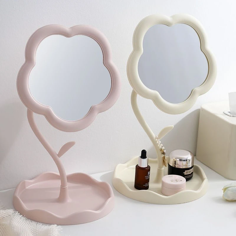 花朵镜子化妆镜桌面镜子学生宿舍台式简约梳妆台美妆补装少女镜