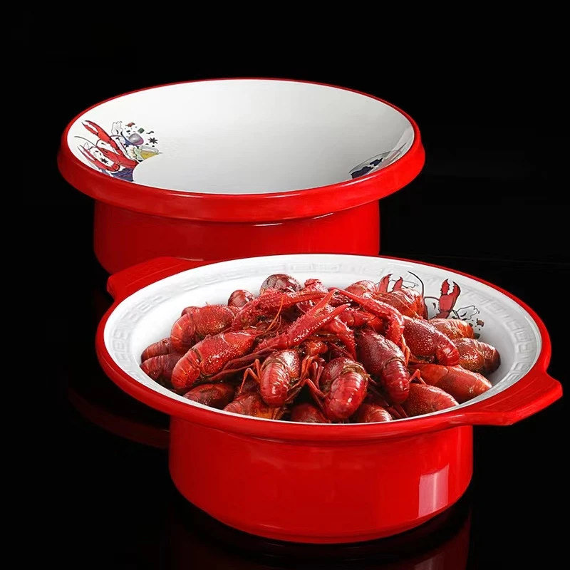 密胺餐具红色盘子商用盘麻辣小龙虾餐厅饭店仿瓷塑料创意菜盘餐盘