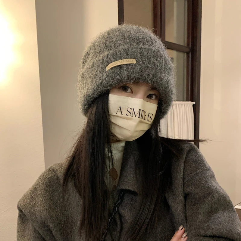 韩版休闲针织帽新款毛线帽子女大头围百搭保暖帽护耳帽网红堆堆帽