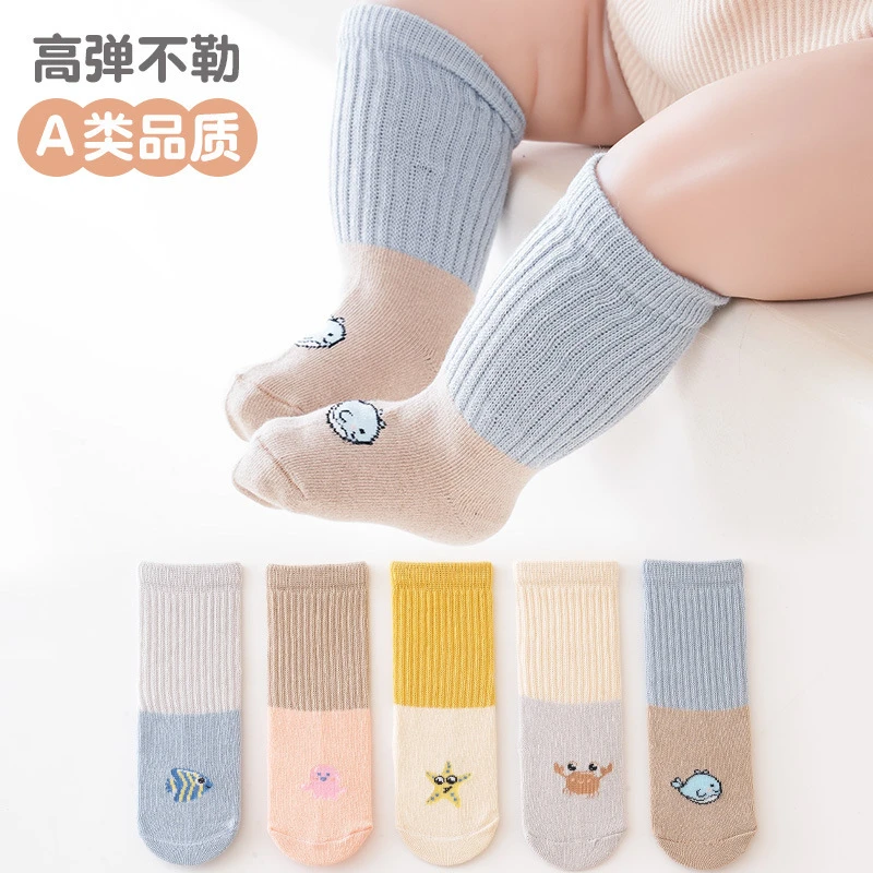 23新款秋冬精梳棉高筒卡通拼色宝宝袜婴儿新生儿袜a类儿童棉袜