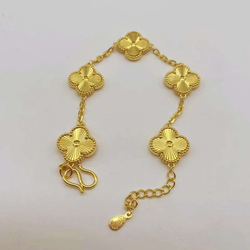 足银手链 四页草手链包金工艺女款时尚经典百搭款足银五花手链